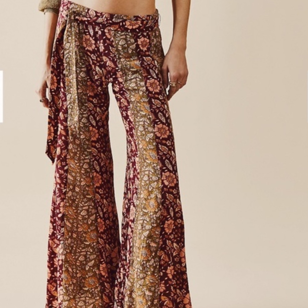 Free People Bali Sultry Wide Leg Flare Pants in Wine